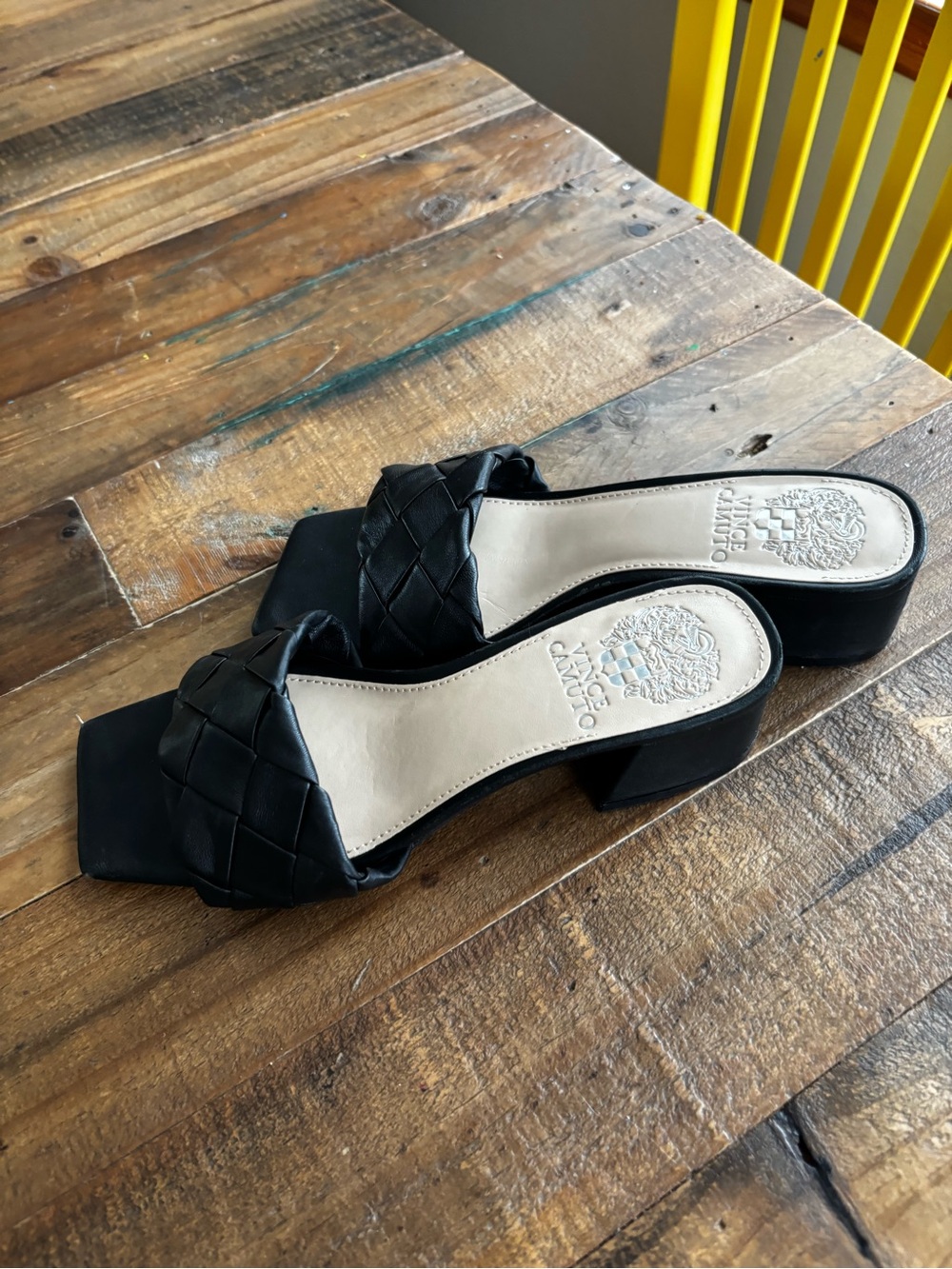 Vince Camuto Black Woven Block Heel Mule